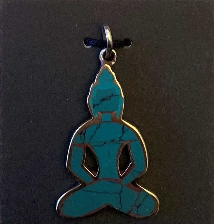 Anh-nger Buddha in Meditation Messing und T-rkis (4 x 3 cm)