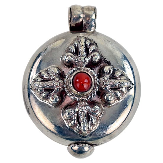 Anh-nger Runde Box Double Dorje Red Stone Silver