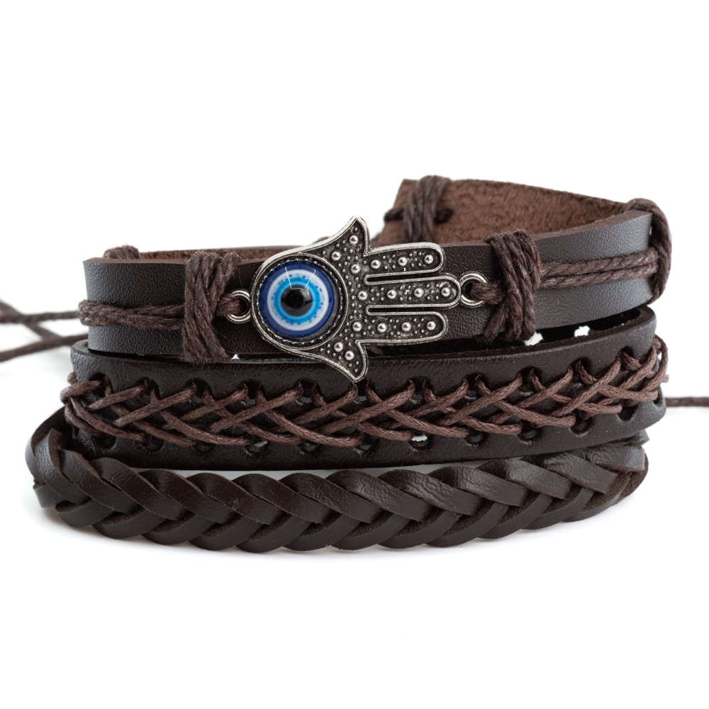 Armband Bohemian Kunstleder Hamsa Hand