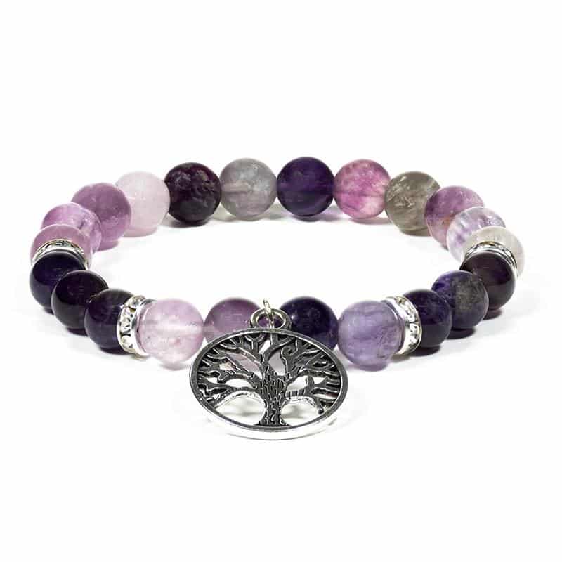 Armband Fluorit-Amethyst mit Baum des Lebens