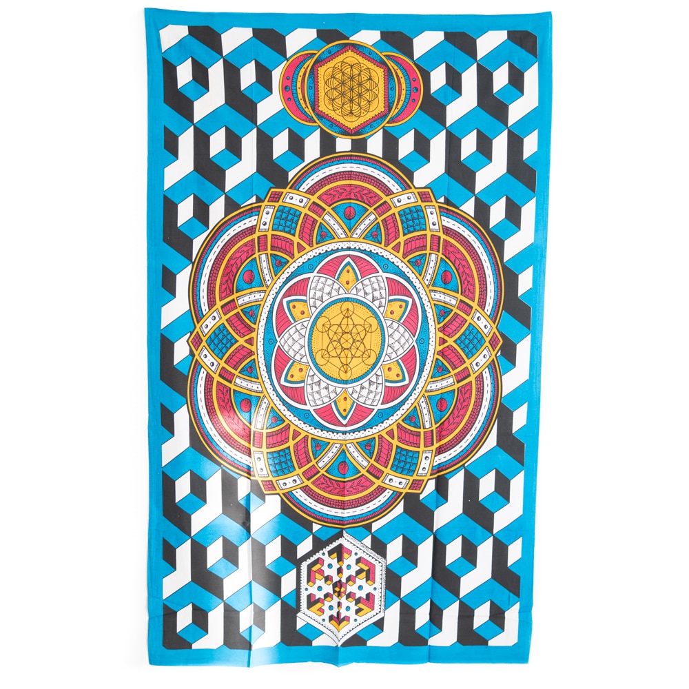 Authentisches Mandala Wandtuch aus Baumwolle Geometrische Formen (215 x 135 cm)