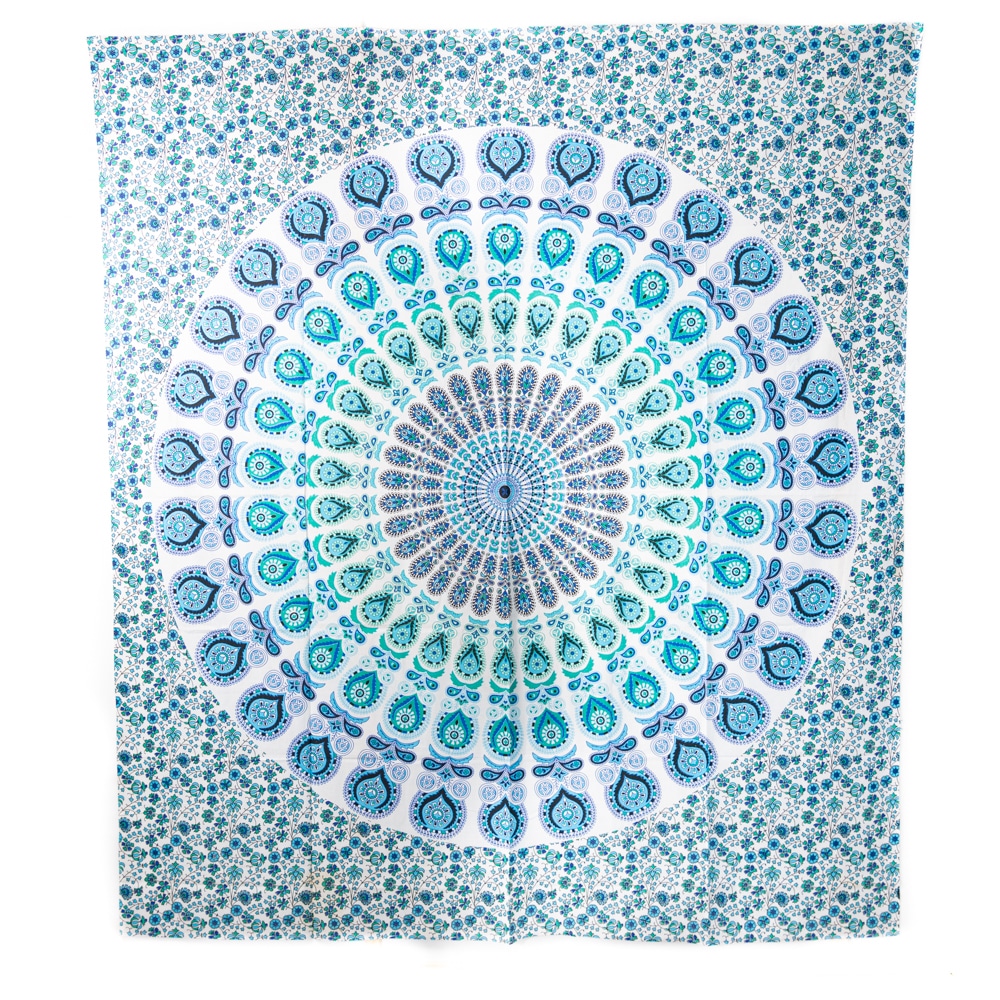 Authentisches Mandala Wandtuch Baumwolle Blau-Gr-n (240 x 210 cm)