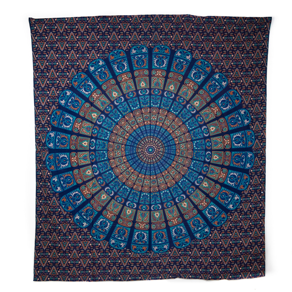 Authentisches Mandala Wandtuch Baumwolle Blau-Orange (240 x 210 cm)