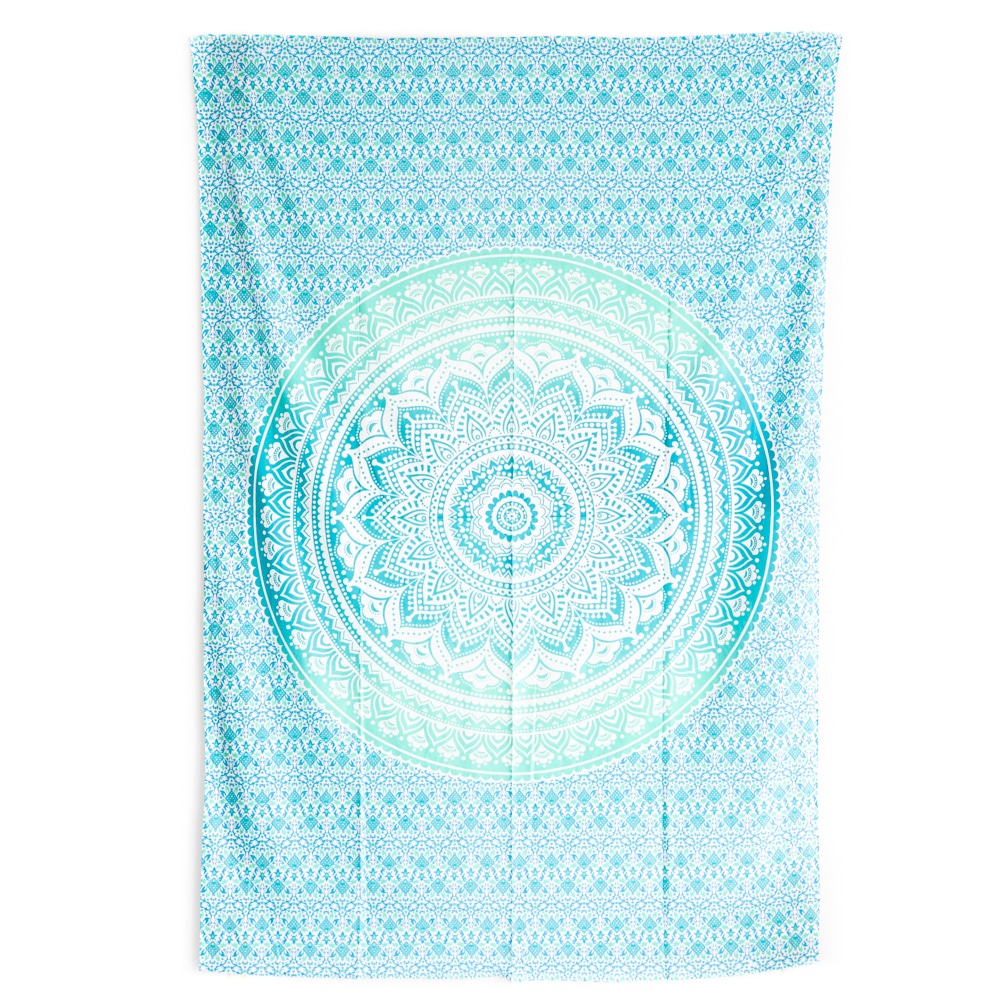 Authentisches Mandala Wandtuch Baumwolle Gr-n-Blau (215 x 135 cm)