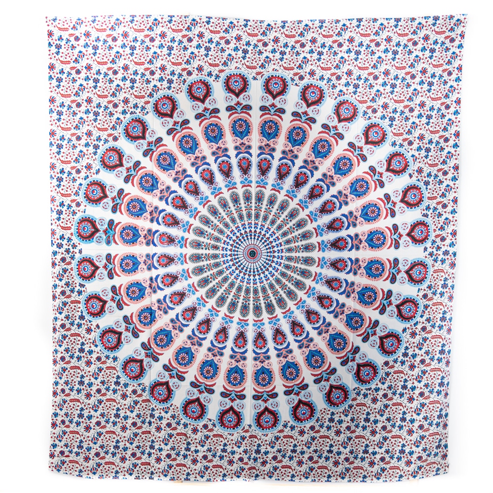 Authentisches Mandala Wandtuch Baumwolle Rot-Blau (240 x 210 cm)