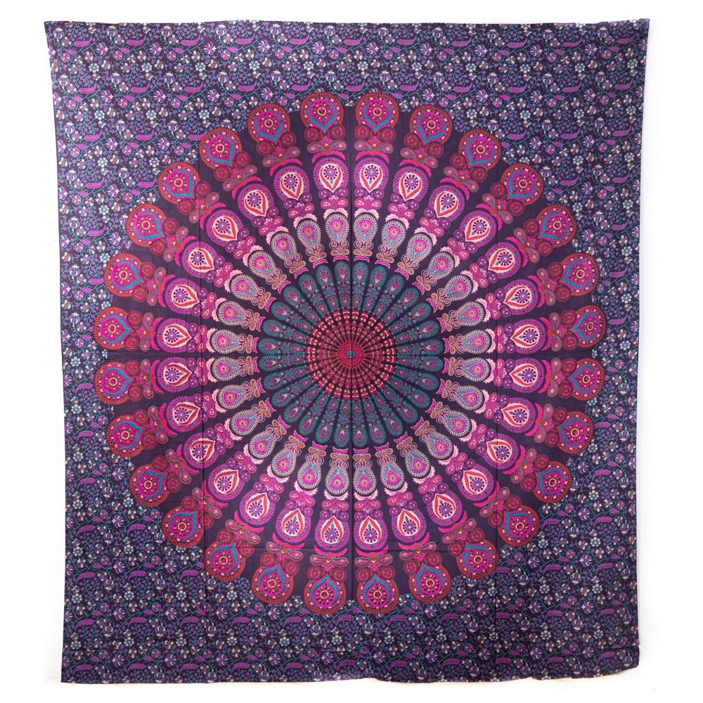Authentisches Mandala Wandtuch Baumwolle Rot-Violett (240 x 210 cm)