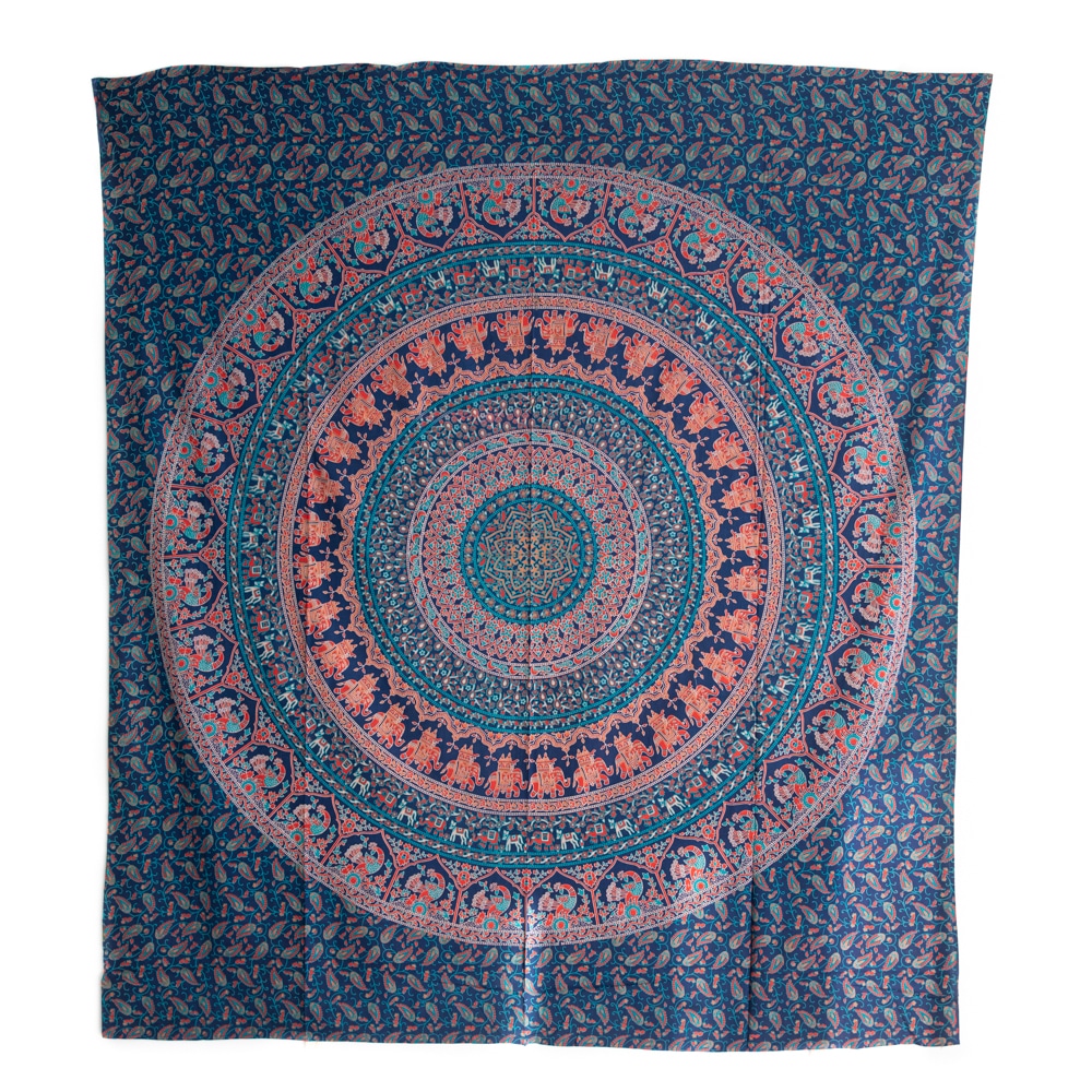 Authentisches Wandtuch Baumwolle Blaues Tierreich-Mandala (240 x 210 cm)