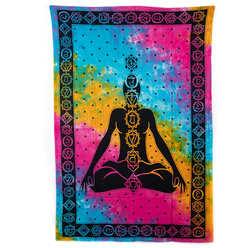 Authentisches Wandtuch Baumwolle Chakra Meditation Bunt (215 x 135 cm)