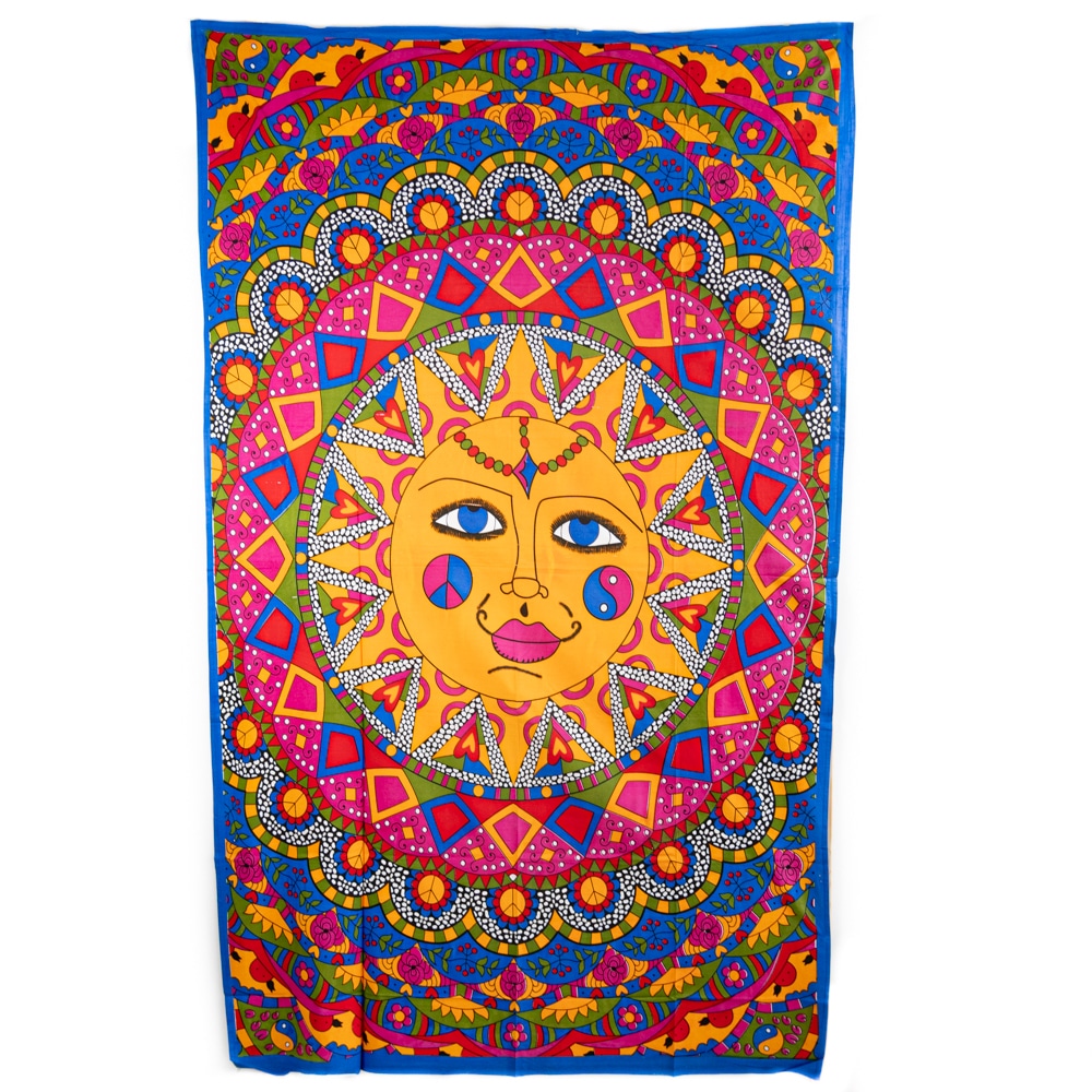 Authentisches Wandtuch Baumwolle Lachende Sonne in Kreis (215 x 135 cm)