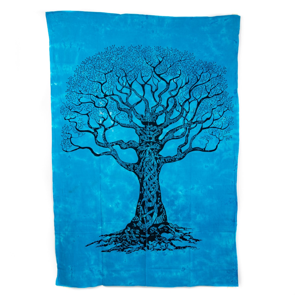 Authentisches Wandtuch Baumwolle Lebensbaum Blau (215 x 135 cm)