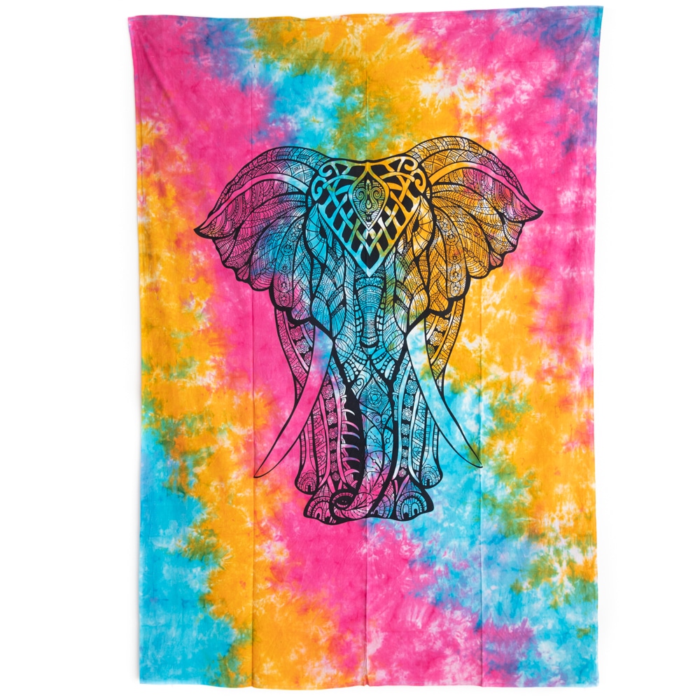 Authentisches Wandtuch Baumwolle mit farbenfrohem Elefant (215x135cm) unter Home & Living - Wandtuch