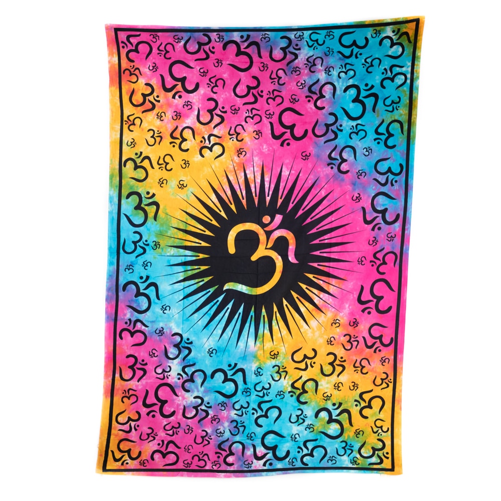 Authentisches Wandtuch Baumwolle mit farbenfrohem OM (215 x 135 cm)