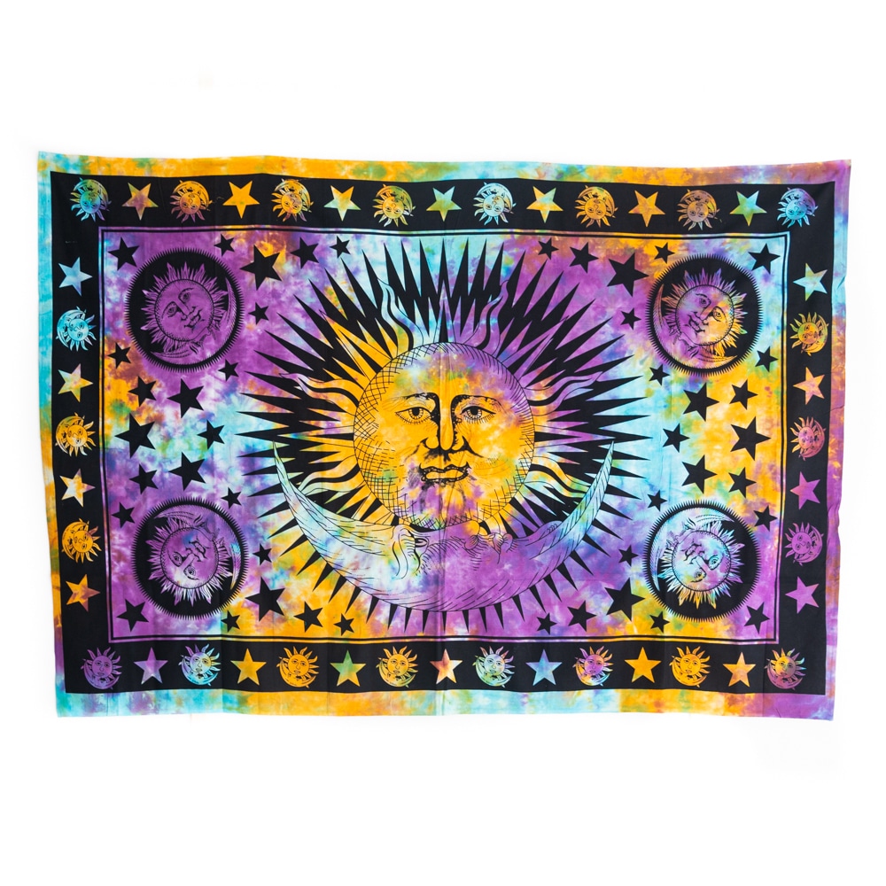 Authentisches-Wandtuch-Baumwolle-mit-farbenfroher-Sonne-und-Mond-(215-x-135-cm)