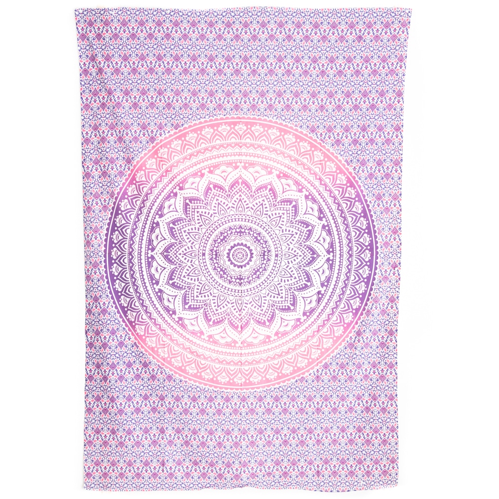 Authentisches Wandtuch Baumwolle mit Mandala Purpurrosa (215 x 135 cm)