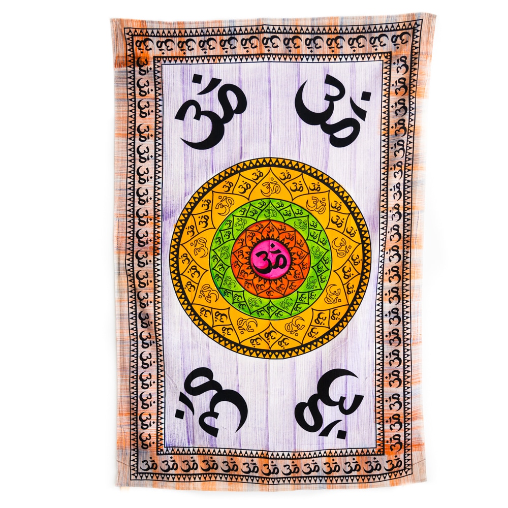 Authentisches Wandtuch Baumwolle mit OM-Mandala (215 x 135 cm)