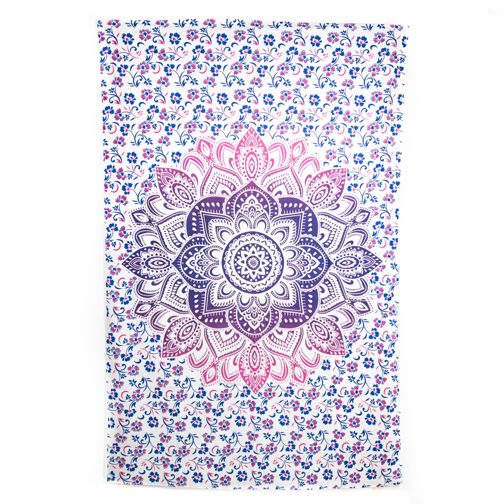 Authentisches Wandtuch Baumwolle mit rosa-blauem Mandala (240 x 210 cm)
