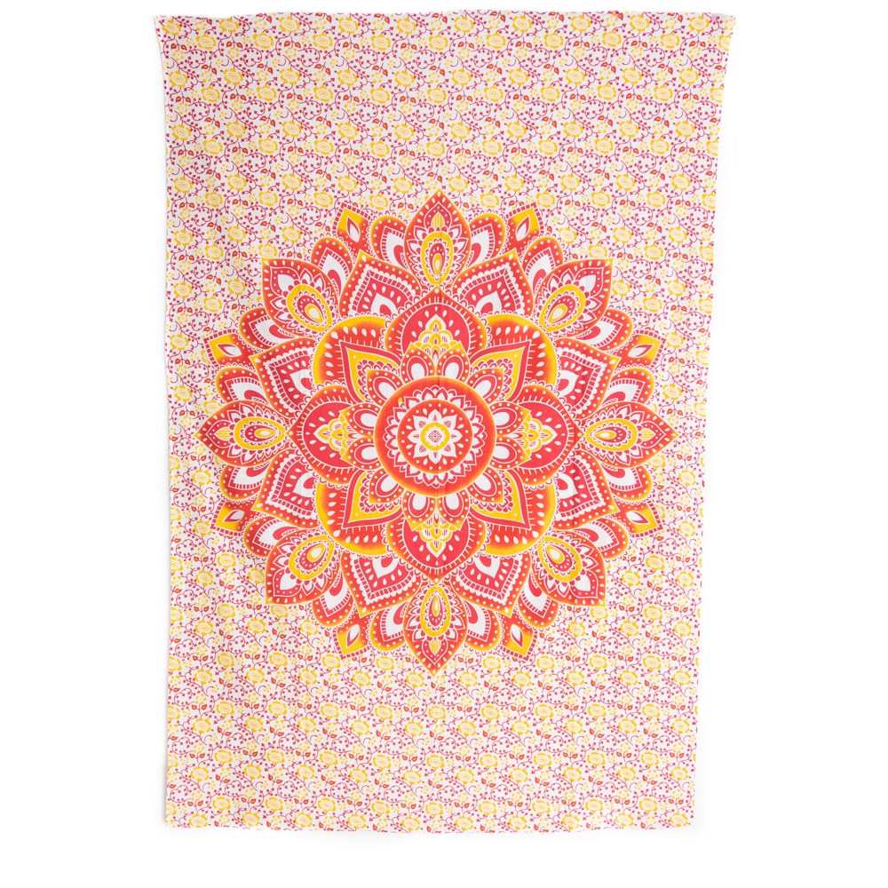 Authentisches Wandtuch Baumwolle mit rot-orangem Mandala und Blumen (215x135cm) unter Home & Living - Wandtuch - Mandala Wandbeh?nge