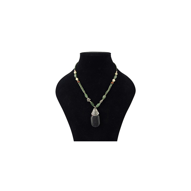 Boho Halskette Jade mit dunklem Anh-nger aus Stahl