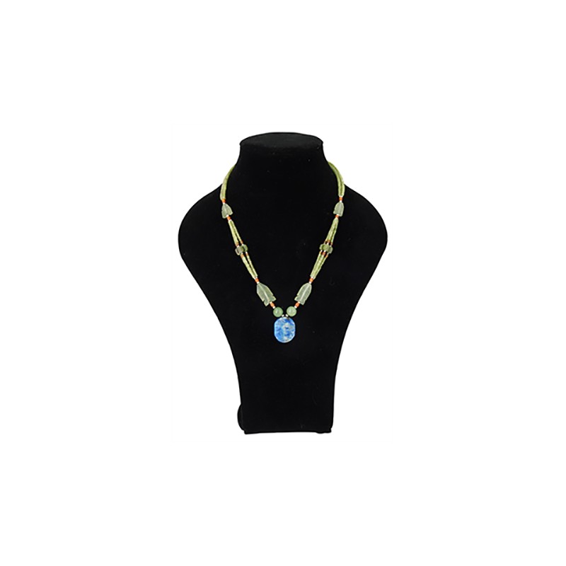 Boho Halskette Jade mit Lapis lazuli Oval