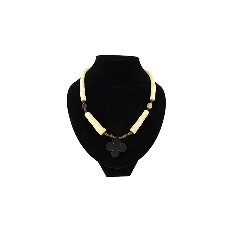 Boho Halskette Jade mit schwarzem Blumenanh-nger