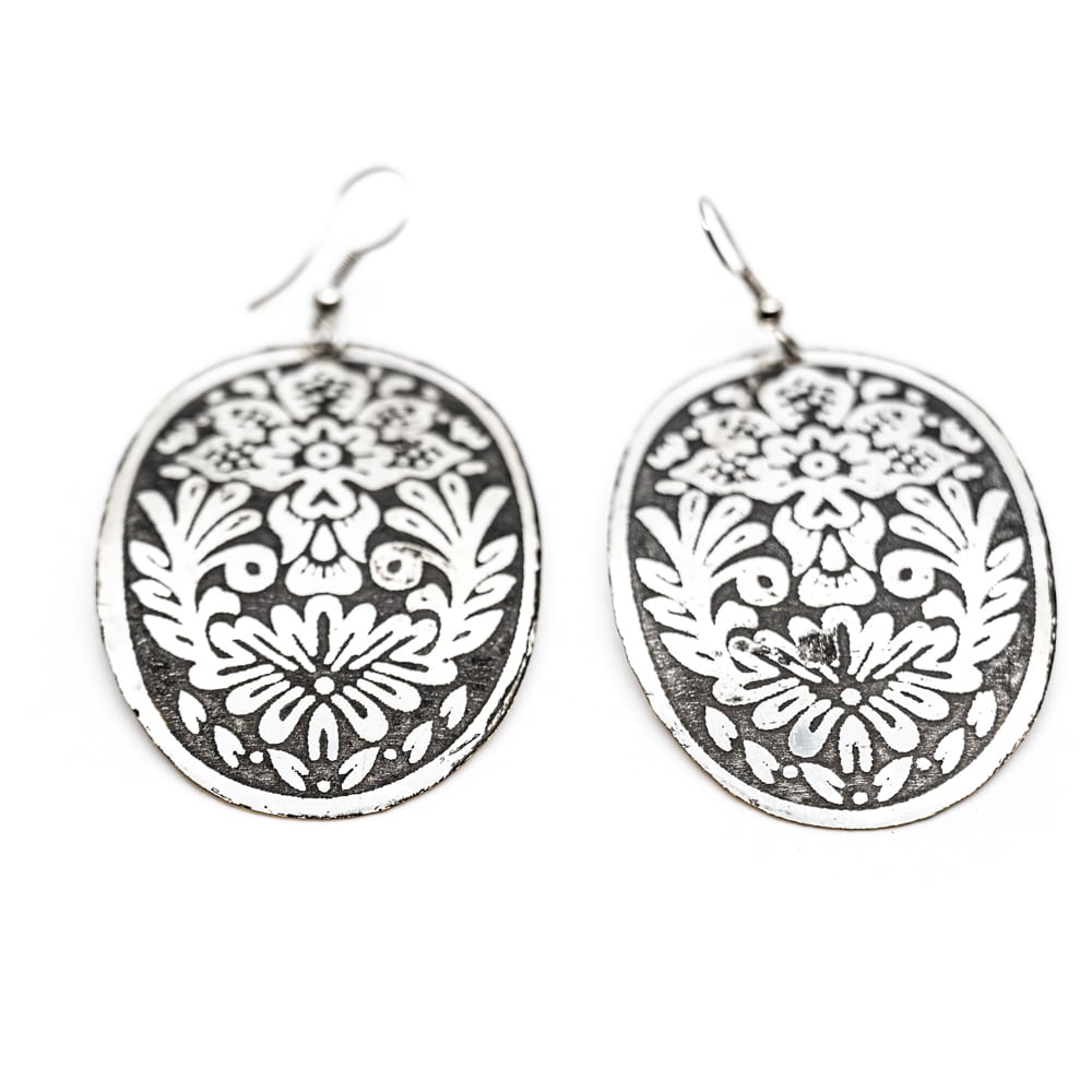 Boho Ohrringe Blumen Scheiben Silber (60 mm)