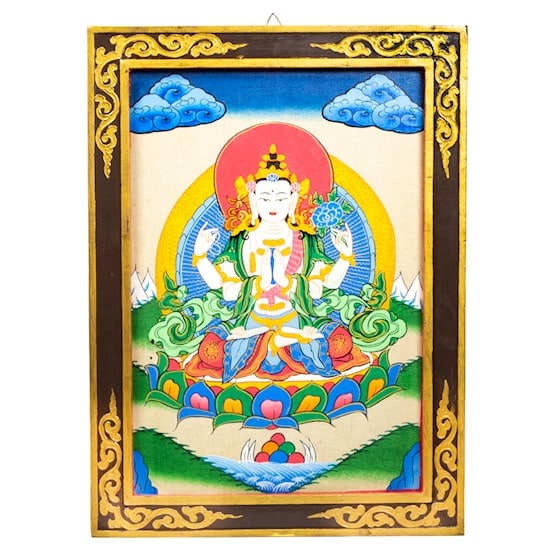 Buddha Chenrezig Thankha Tafel Holz (44 x 33 cm) unter Home & Living - Dekoration & Atmosph?re