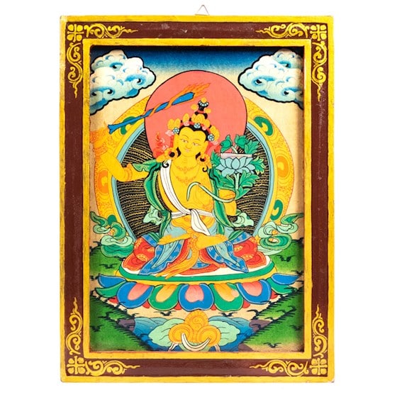 Buddha Manjushri Thankha Tafel Holz (33 x 25 cm)