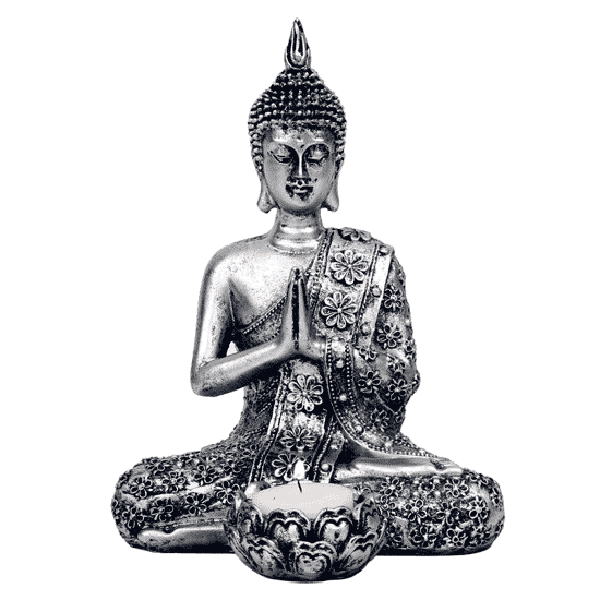 Buddha mit Kerzenhalter (Silberfarben -20 cm)