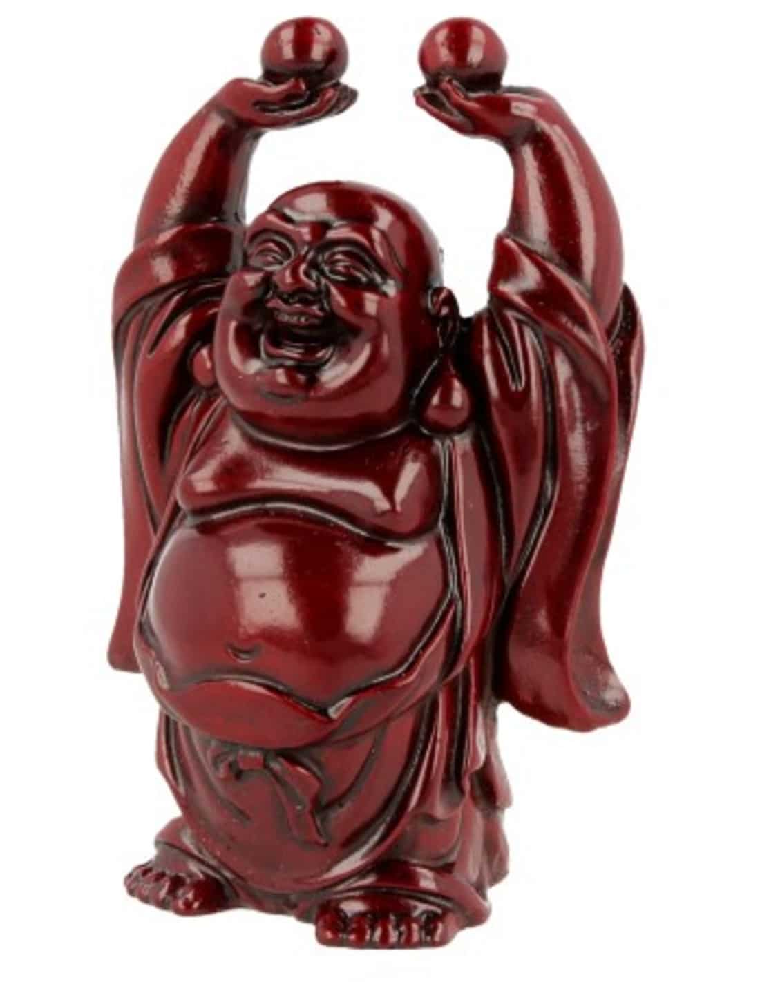 Buddha Rot mit Kugeln hoch in der Hand (9 cm)