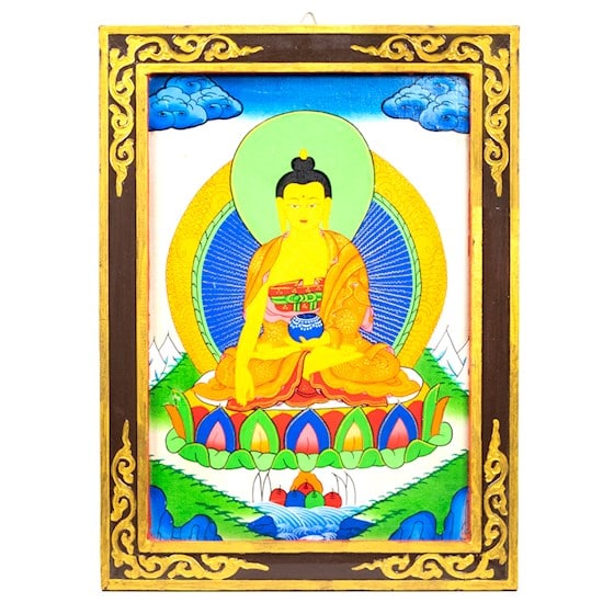 Buddha Shakyamuni Thankha Tafel Holz (44 x 33 cm)