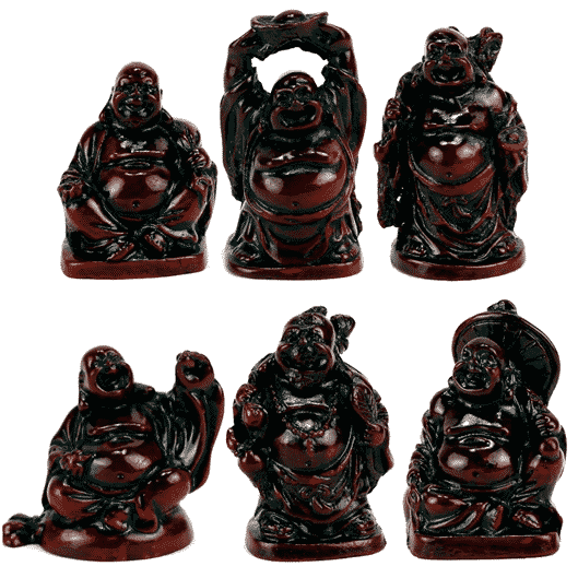 Buddhas Rot (Set mit sechs Gl-cksbuddha Mini-Buddha Statuen) - 5 cm (12)