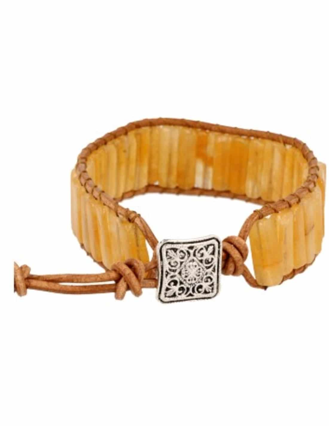 Calciet Gelb Leder Armband Gipsy-Stil unter Schmuck - Edelstein-Armb?nder