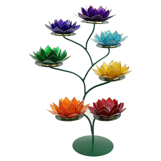 Chakra Lotus Display gr-n + 21 Teelichthalter