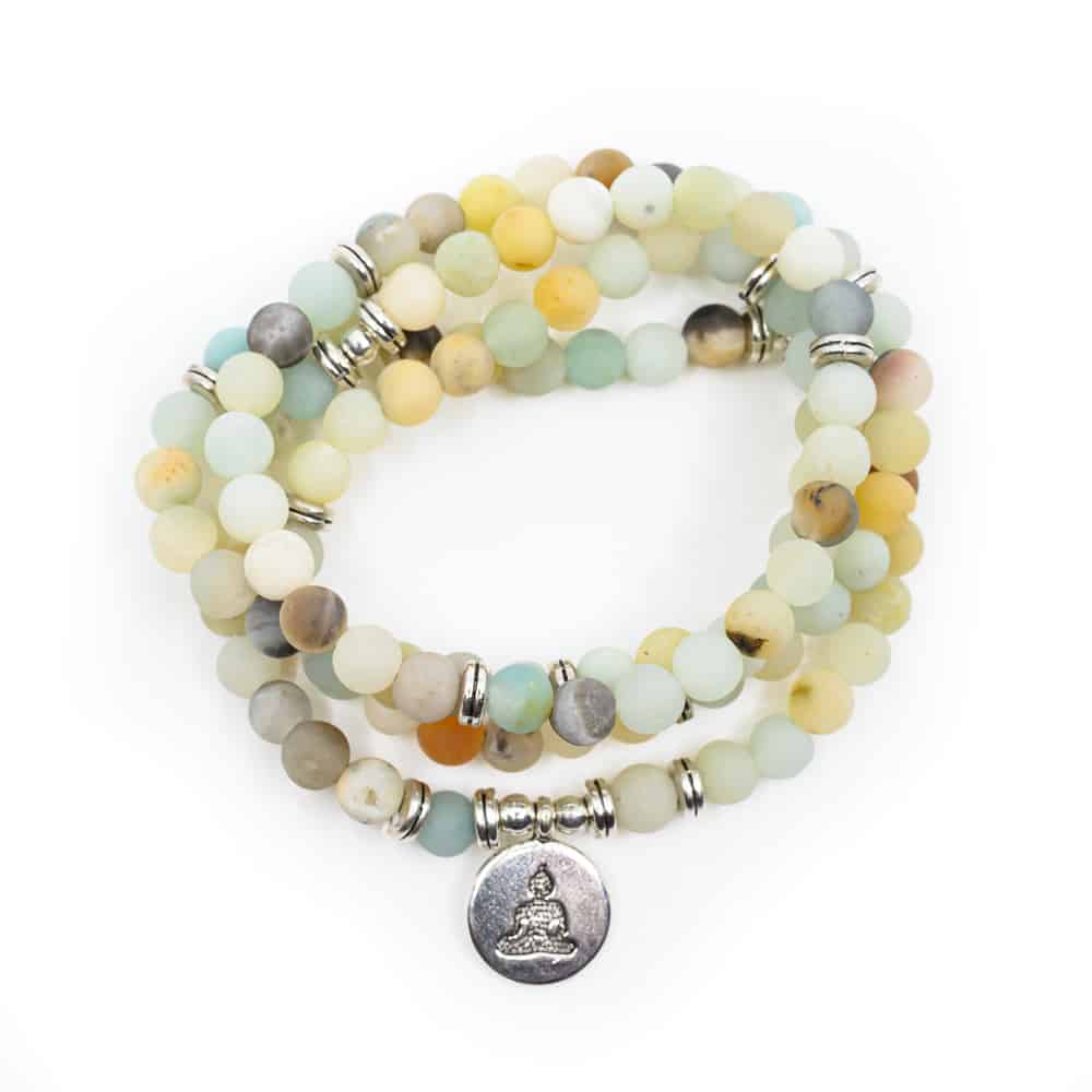 Edelstein Armband Amazonit Mala elastisch mit Buddha