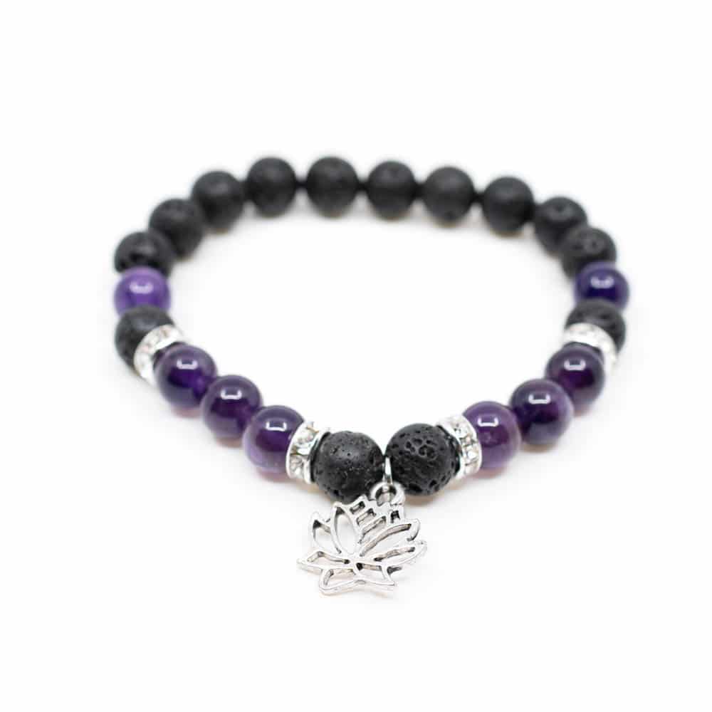 Edelstein Armband Amethyst-Lavastein mit Lotus