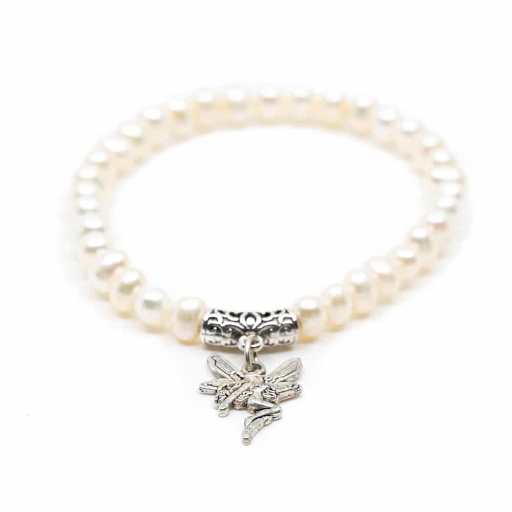 Edelstein-Armband Wei-e Kartoffel-Perlen mit Engel