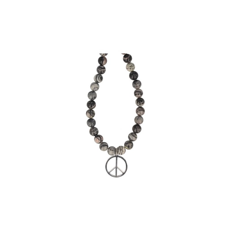 Edelstein Perlen Halskette Jaspis Picasso mit Friedenssymbol