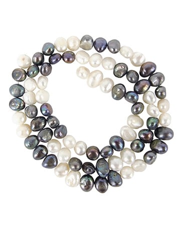 Edelstein Perlen-Strang Perle grau - wei- (6 mm)