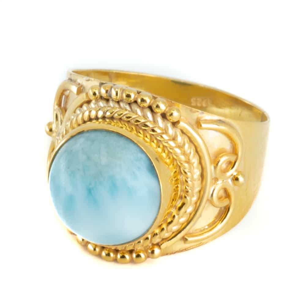 Edelstein-Ring Larimar 925 Silber und Gold plattiert Jesahna (Gr-e 17)