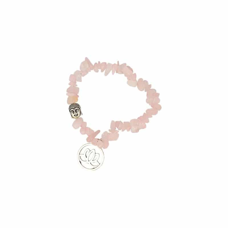 Edelstein Splitterarmband Rosenquarz mit Buddha-Perle und Lotus-Anh-nger