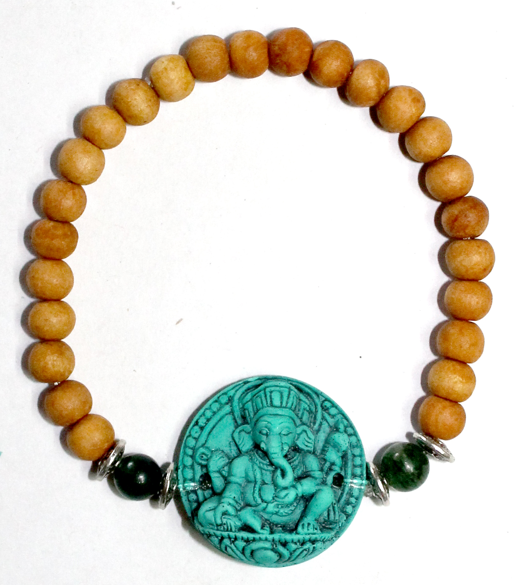 elastisches Armband aus Sandelholz - Ganesha (t-rkis)