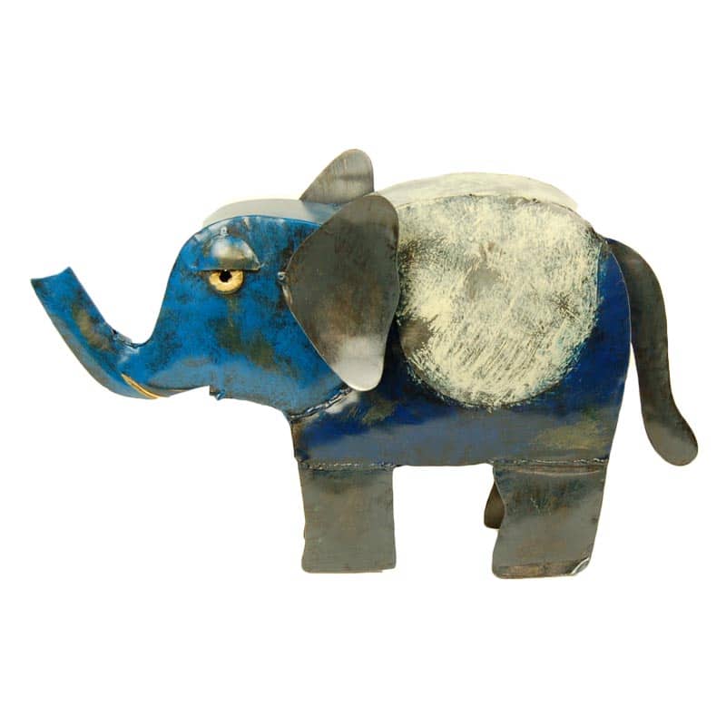 Elefant aus Metall Safari Antik Blau (30 x 20 x 10 cm)