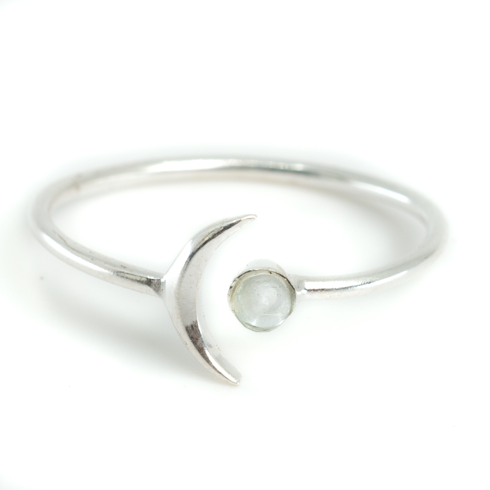 Geburtsstein Mond Ring Aquamarin M-rz - 925 Silber