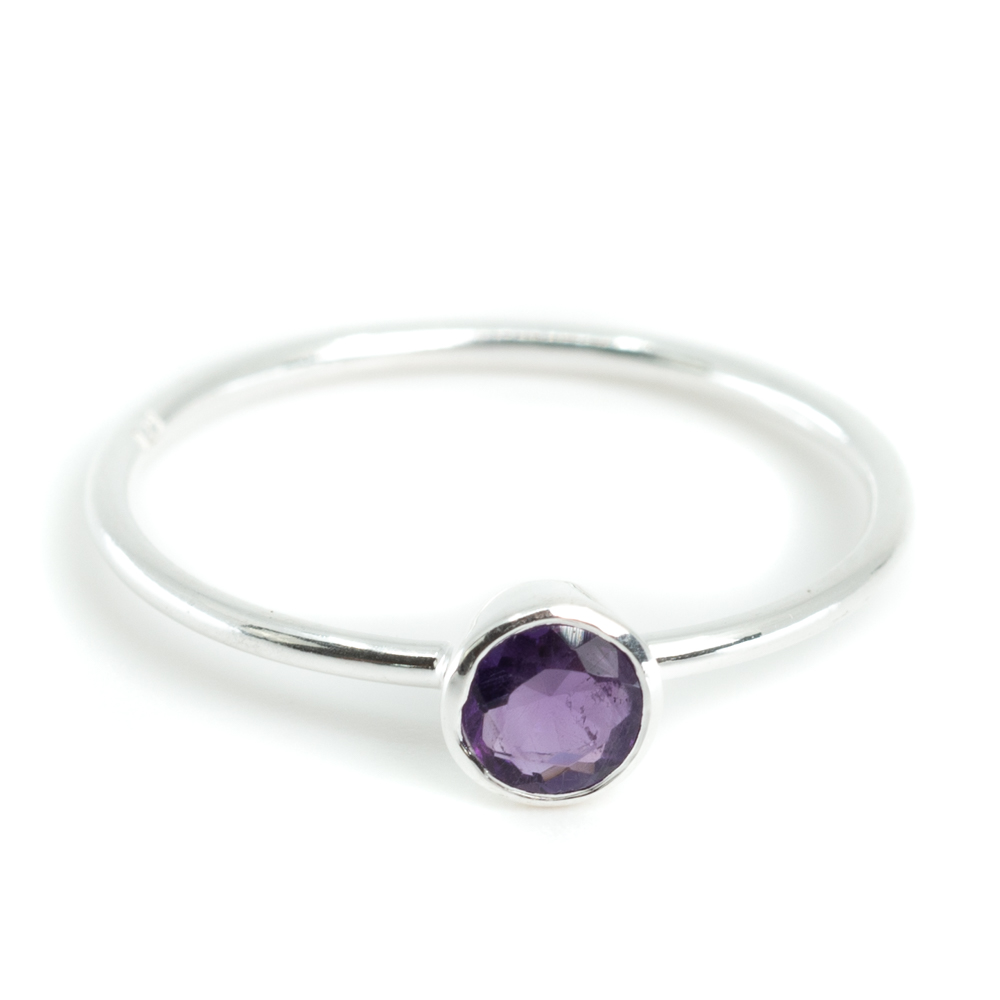 Geburtsstein Ring Amethyst Februar - 925 Silber - Silber (Gr-e 17)