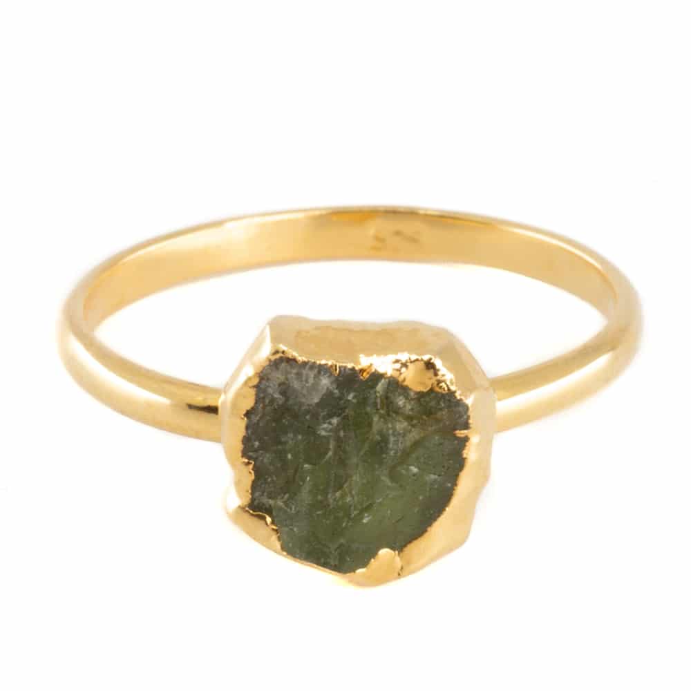 Geburtsstein Ring Roher Peridot August - 925 Silber - vergoldet