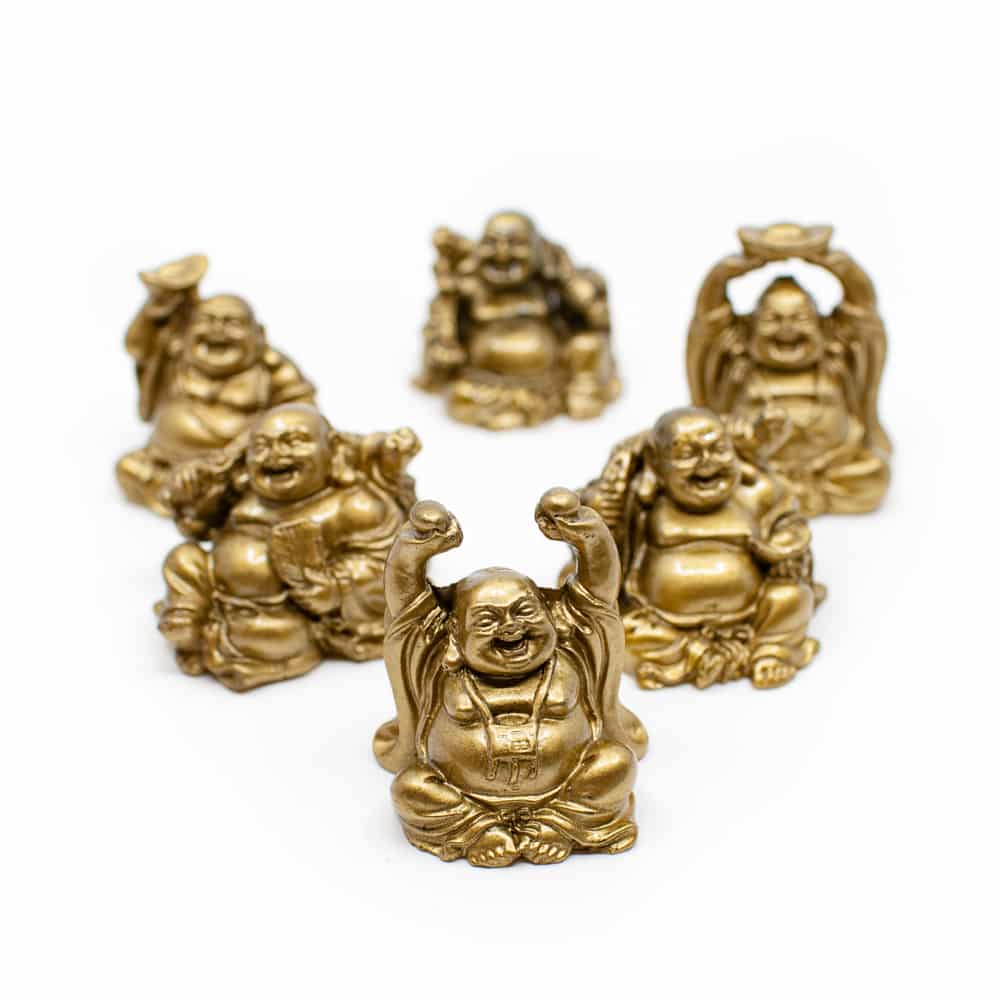 Gl-cks-Buddha Mini-Statuen Sitzender Buddha Polyresin Gold - Set von 6 - ca- 7-5 cm