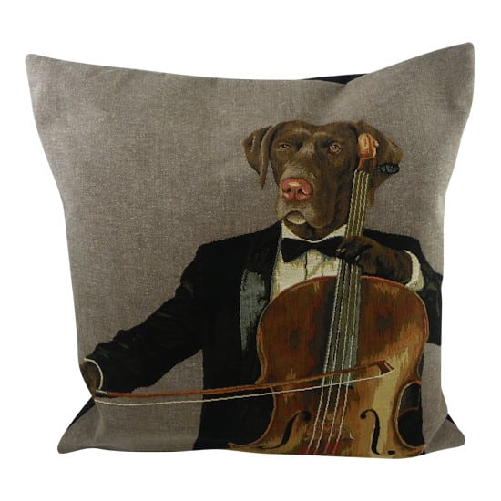 Gobelin Kissen Hund mit Cello (45 x 45 cm) unter Textilien - Kissen - Gobelin Kissen