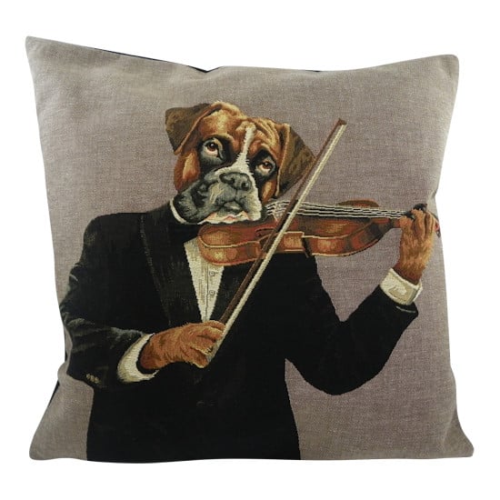 Gobelin Kissen Hund mit Geige (45 x 45 cm)