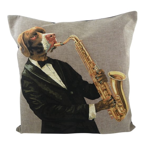 Gobelin Kissen Hund mit Saxophon (45 x 45 cm)