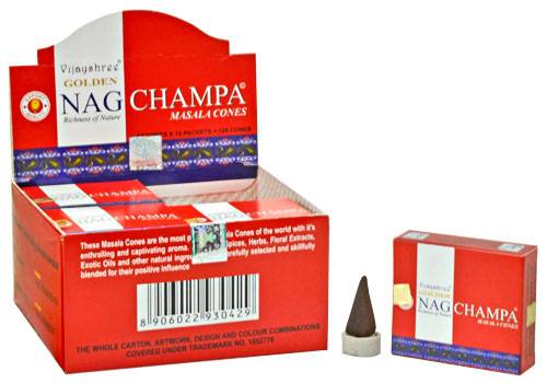 Golden Nag Weihrauchkegel Champa (12er Pack)